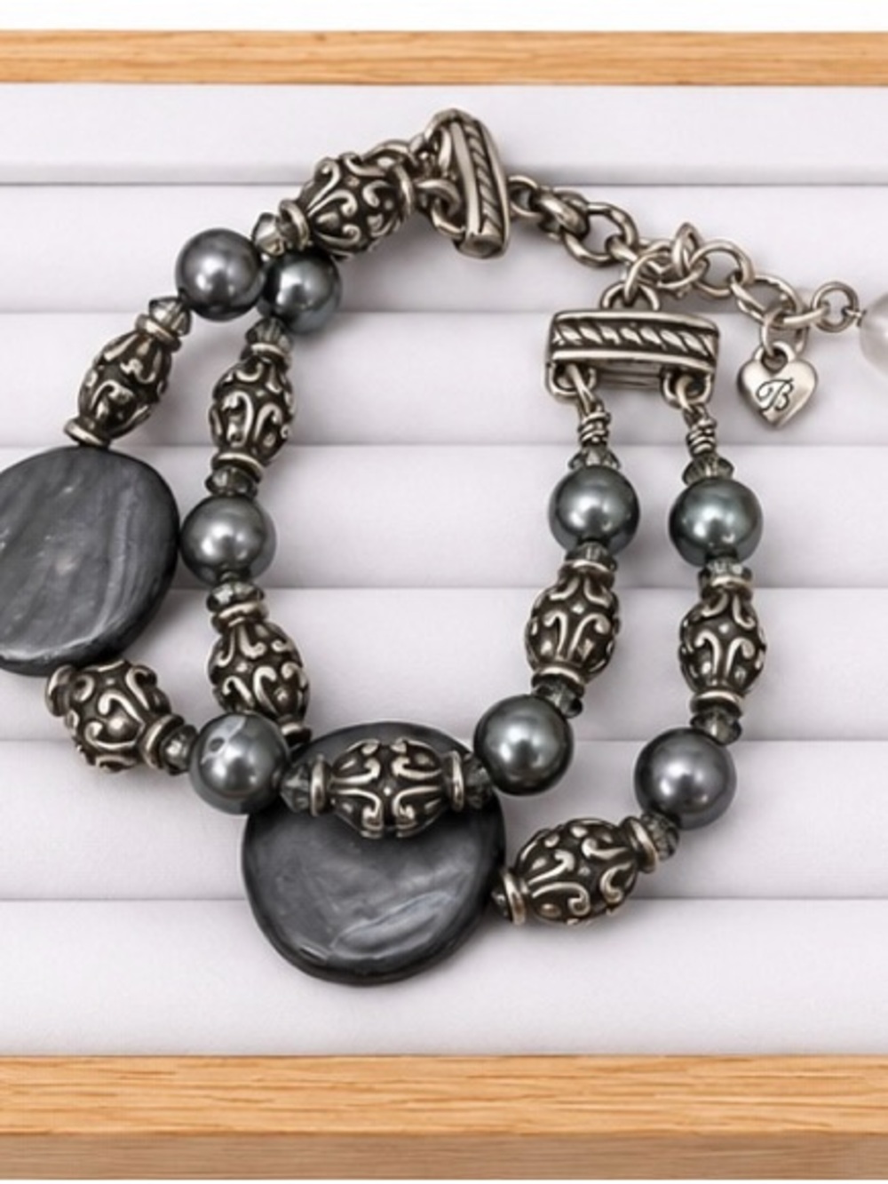 Brighton Utopia Double Strand Bracelet Gray Mother of Pearl